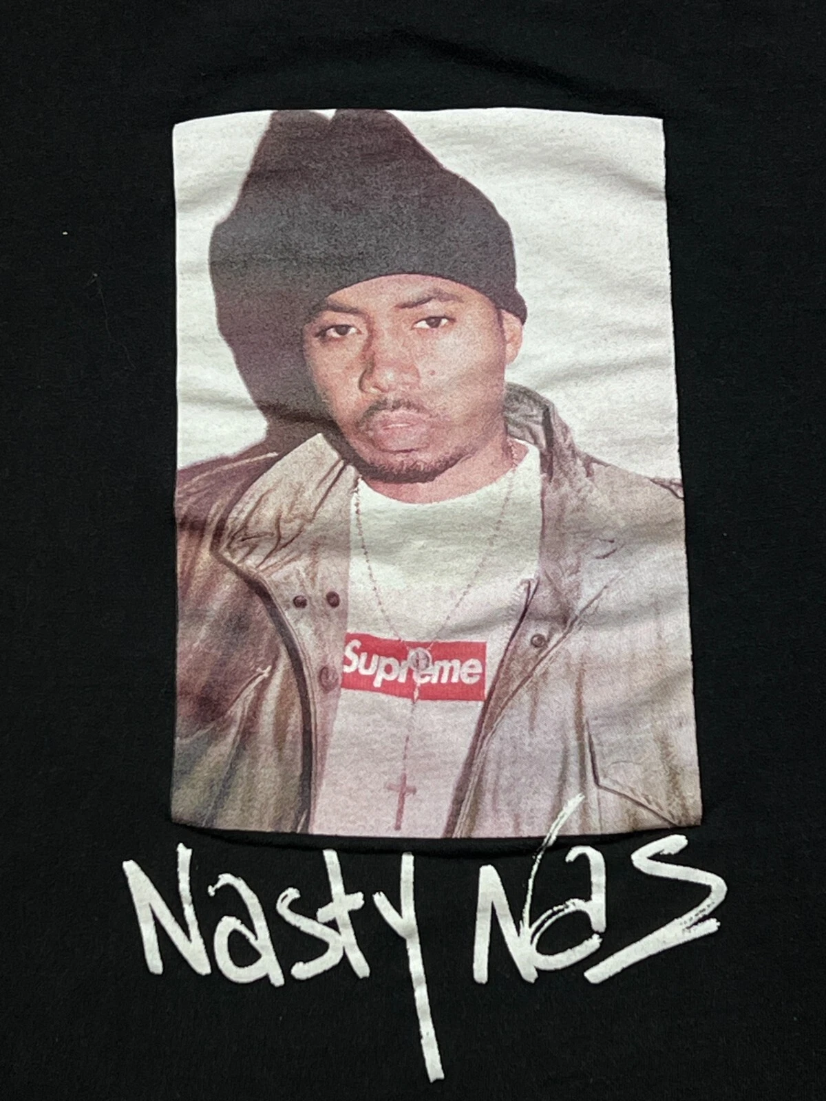 T shirt Supreme FW 17 Nasty Nas boîte photo logo tee noir taille L 21x26 rare