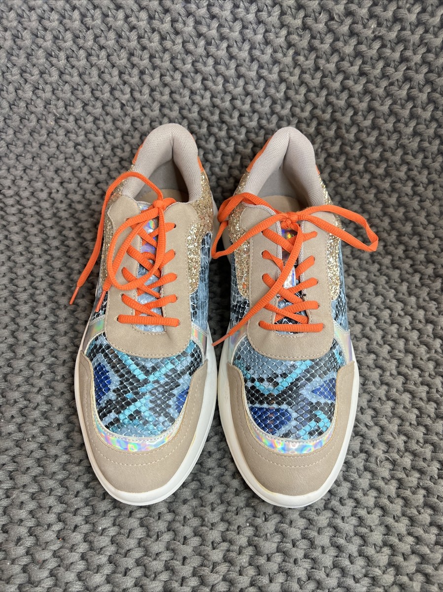 Torrid Beige Blue Orange Faux Snake Skin Sneakers Shoes Women Size Wide