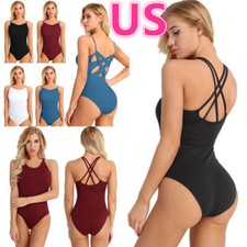 US Women's Ballet Dance Leotard Gymnastics Bodysuit Criss Cross StrapDancewear