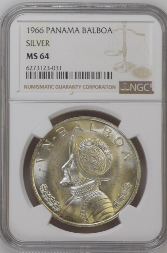 1966 Republic of Panama Beautiful 1 balboa Silver Coin - NGC MS 64 - 第 1/4 張圖片