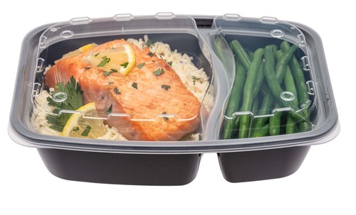 28 oz 2-Compartment Rectangular Black Container with Clear Lid - Picture 3 of 4