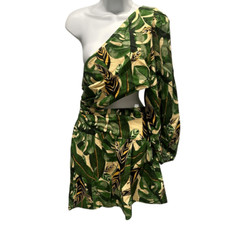 Farm Rio | Tropical Leaves One Shoulder Mini Dress | Large New with Tags