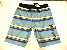 NEW Hurley sz 6 aqua black stripe boys youth shorts swimsuit trunk
