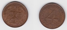 4 Pfennig Kupfer M&uuml;nze Deutsches Reich 1932 A f.vz (150323)