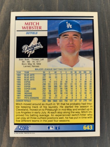 1992 Score Baseball Cards - Mix & Match cards to save up to 40% off! - Picture 61 of 89