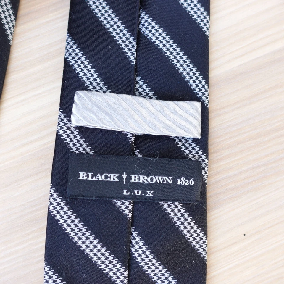 Houndstooth Stripe Neck Tie Mens Black Woven Silk Wedding Inky Suit BLACK BROWN - Image 4 of 4