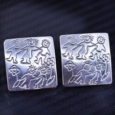 Mexican sterling silver 925 boy girl save the children square studs earrings