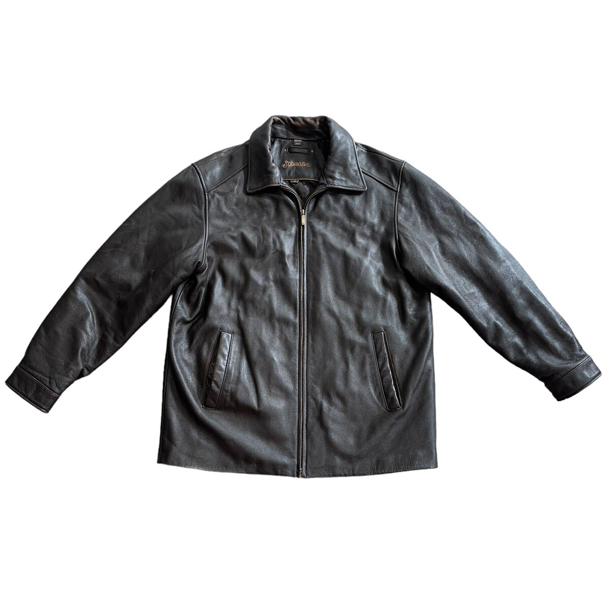 St John's Bay Mocha Brown Genuine Leather Jacket Full Zip Jacket