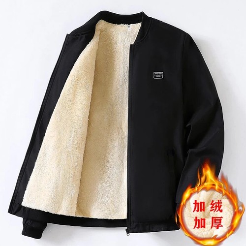 Men Thick Fleece Jackets Solid Color Fashion Casual Coat Classic Stand Collar - Picture 27 of 30