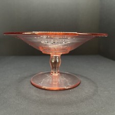 M-vintage pink glass, pedestal serving dish. 5 and 3/4 wide and 3 inches high. N