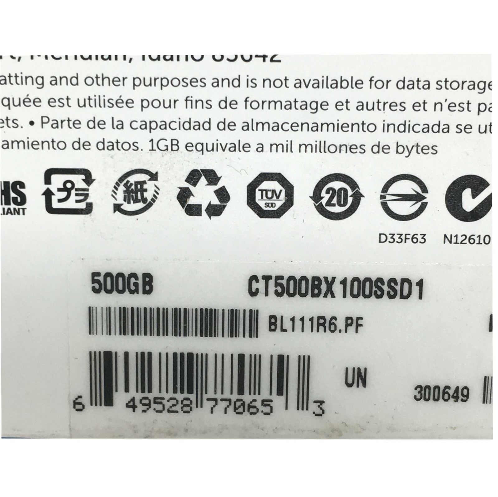 Crucial BX100 2.5 500GB SATA III MLC Internal SSD - CT500BX100SSD1 