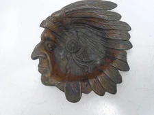 VTG Indian Chief Head ASHTRAY/Trinket Dish COPPER/Bronze Native American 4.5"