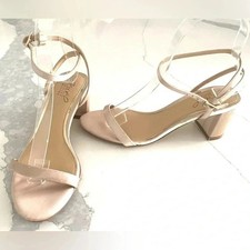 BADGLEY MISCHKA JEWEL Danni II Satin Block Heel Evening Sandal Champagne Sz 5.5