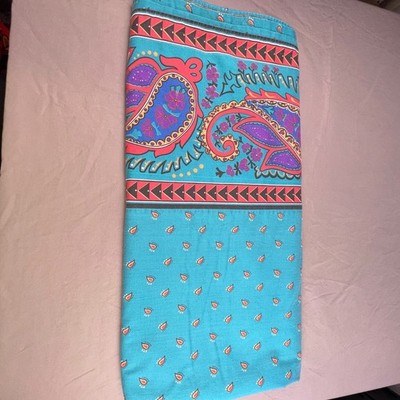 Vintage Lady Pepperell Full Flat Sheet Turquoise Paisley Boho Percale USA Made