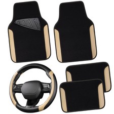 Faux Leather Steering Wheel Cover and Waterproof Car Floor Mats,Universal Car...