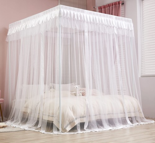 Princess 4 Corners Post Bed Curtain Canopy Mosquito Netting (White, Twin) - Picture 6 of 8