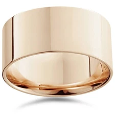 High Polished Flat 10MM Mens Wedding Band Ring Solid 14K Rose Gold