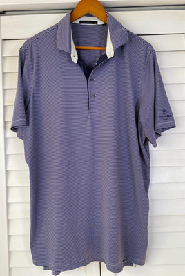 GREYSON Mens Blue/White Striped Golf Polo Edgewood Tahoe Spandex Stretch Logo XL