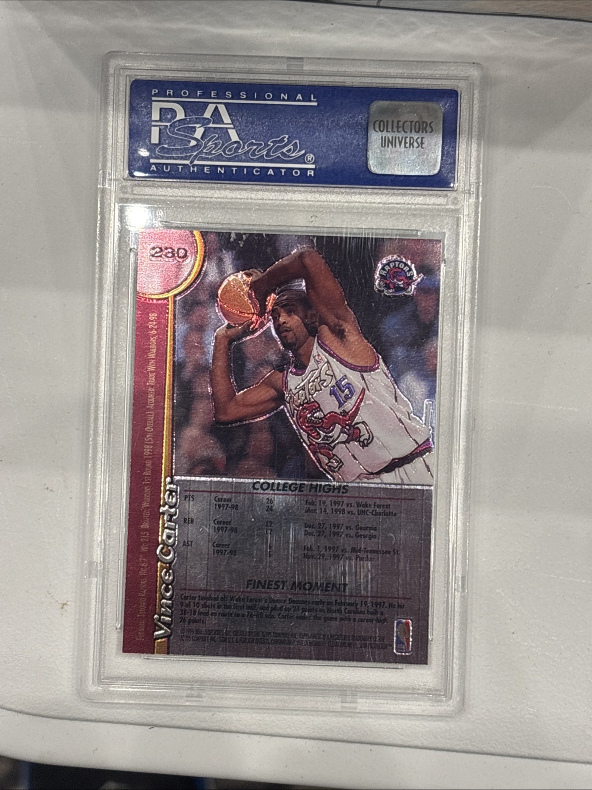 1998-99 Topps Finest - Vince Carter #230 (RC)  PSA 10 GEM MINT view 2