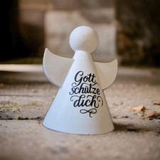 Deko-Engel Schutzengel Figur Wei&szlig; &ndash; &bdquo;Gott sch&uuml;tze dich&ldquo; Handgefertigt / Keramik