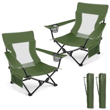 HaSteeL 2Pcs Folding Beach Camping Lawn Chairs - Green