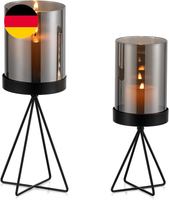 Sziqiqi Windlicht Schwarz Mit Rauchglas, 2Er-Set, Deko Wohnzimmer | Dtimmungsvol