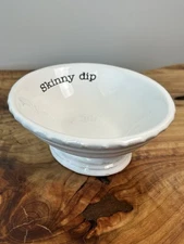 Mud Pie Skinny Dip Bowl White Ceramic 6” Funny Pedestal Serving Dish