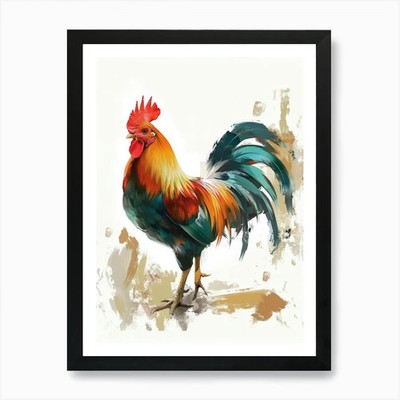 Hahn Gemälde 1 Kunstdruck gerahmt Wandbild Poster Leinwanddruck Bild