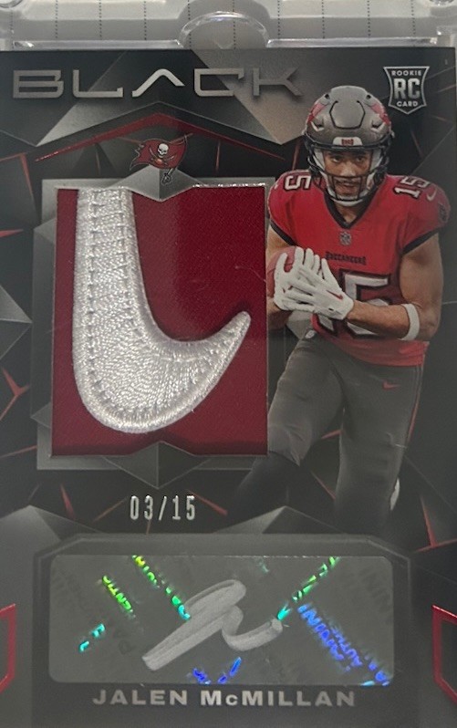 Jalen McMillan 2024 Panini Black Rookie Patch Ruby Auto /15 Buccaneers #215