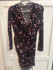 Bar III Heart Print Ruched Mini Dress Bodycon So flattering Date night SZ M