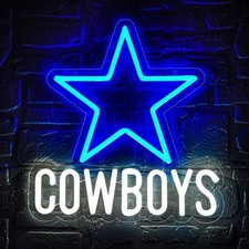 Football Neon Sign for Wall Decor 12.2*12.8, Blue White-Cowboy 