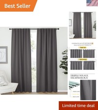 Blackout Window Treatment Grey Drapes - 80  Length for Complete Light Control
