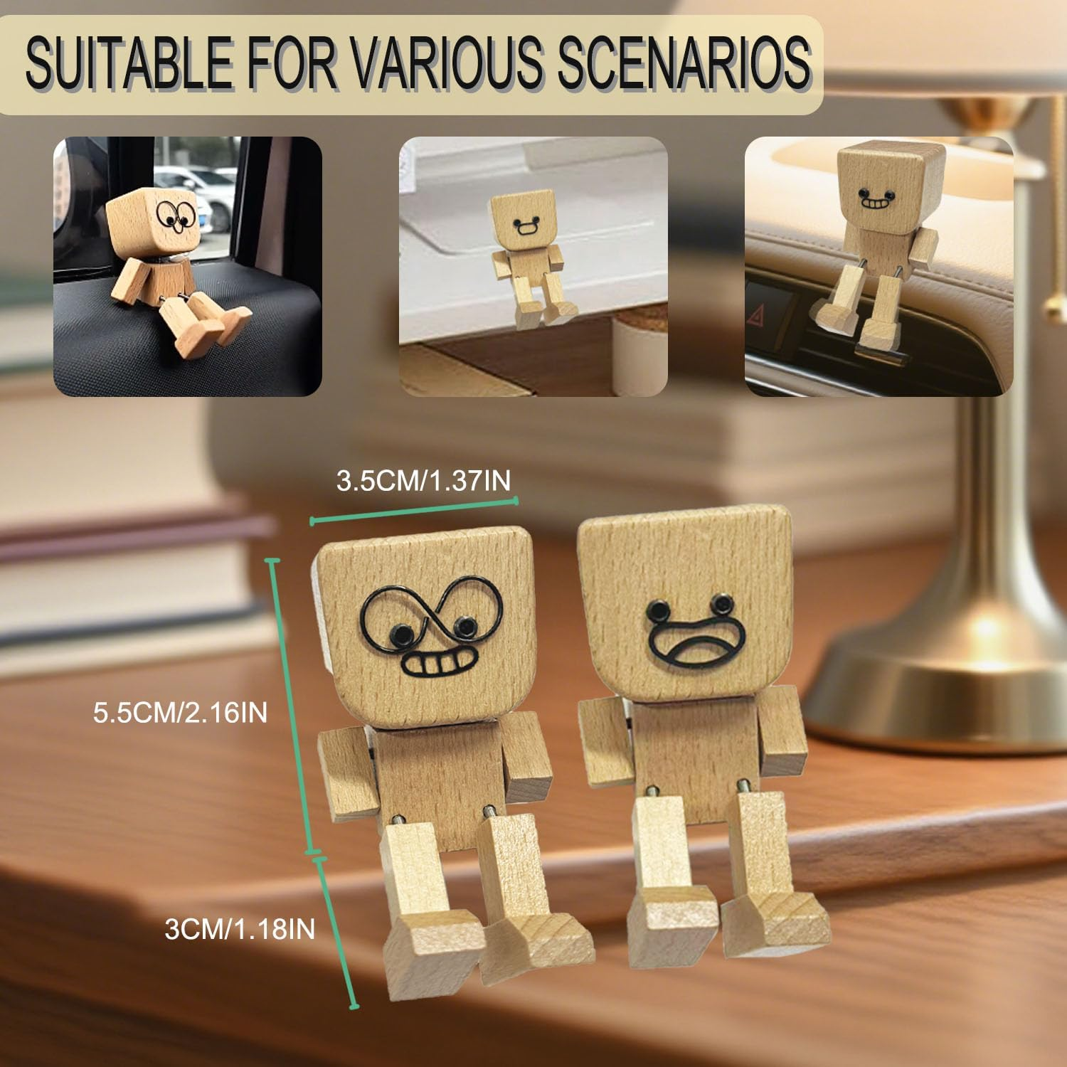 Shaking Items Handmade Wooden Shaking Figurine with Magnetic Expressions for Desk ...