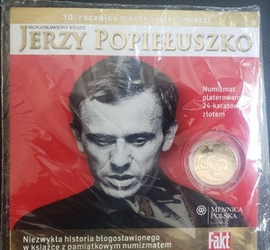 Polish commemmorative medal, coin nordic gold - Popieluszko