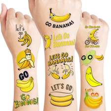 Banana Temporary Tattoos – 5 Sheets 60 PCS Yellow Fruit Theme Birthday Party Fav