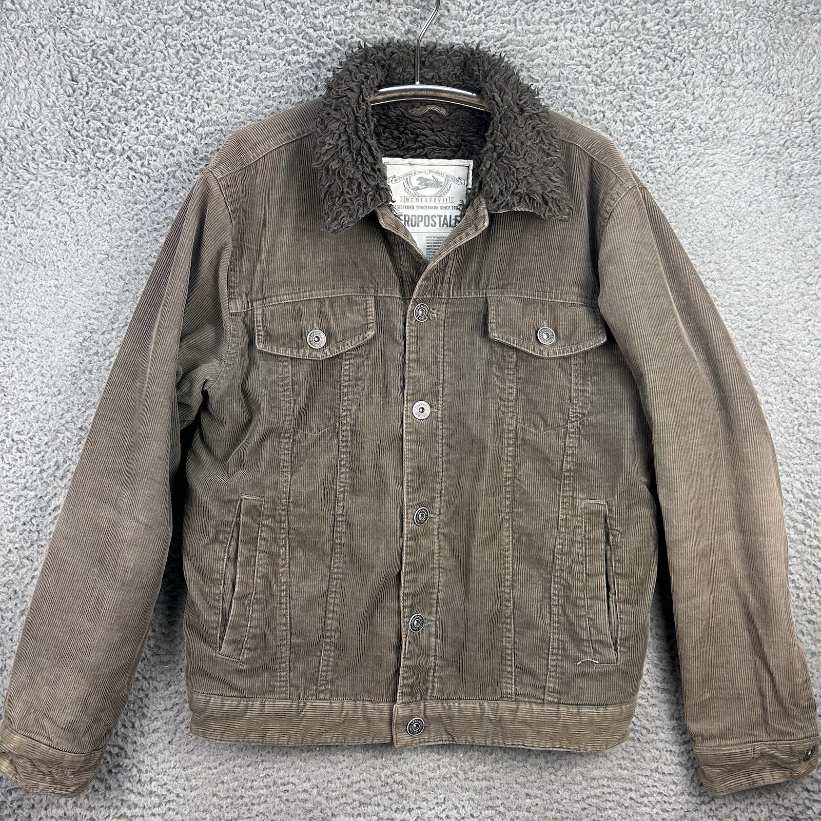Aeropostale Jacket Mens Medium Brown Corduroy Sherpa Lined Trucker Y2K Retro VTG