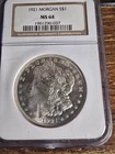 1921 - P  morgan silver dollar, Uncirculated NGC  MS 64