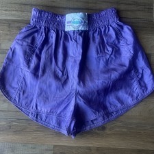 VTG 80s 90s Purple LOGO Puma Shorts Shinny Nylon SZ M small 