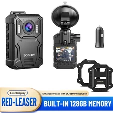 BOBLOV 2K Police Body Camera Waterproof 128G Night Vision Camcorder Dash Recoder