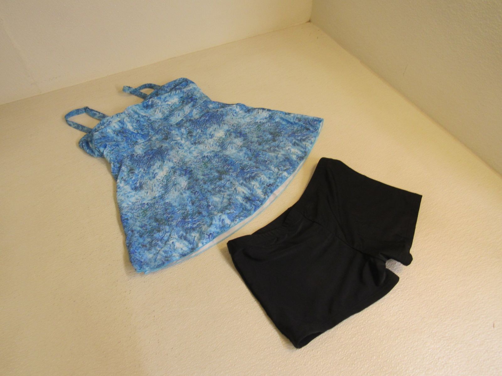 Designer Tankini Swimsuit Blue/Black Padded Top 2 Piece Polyester Female Size M