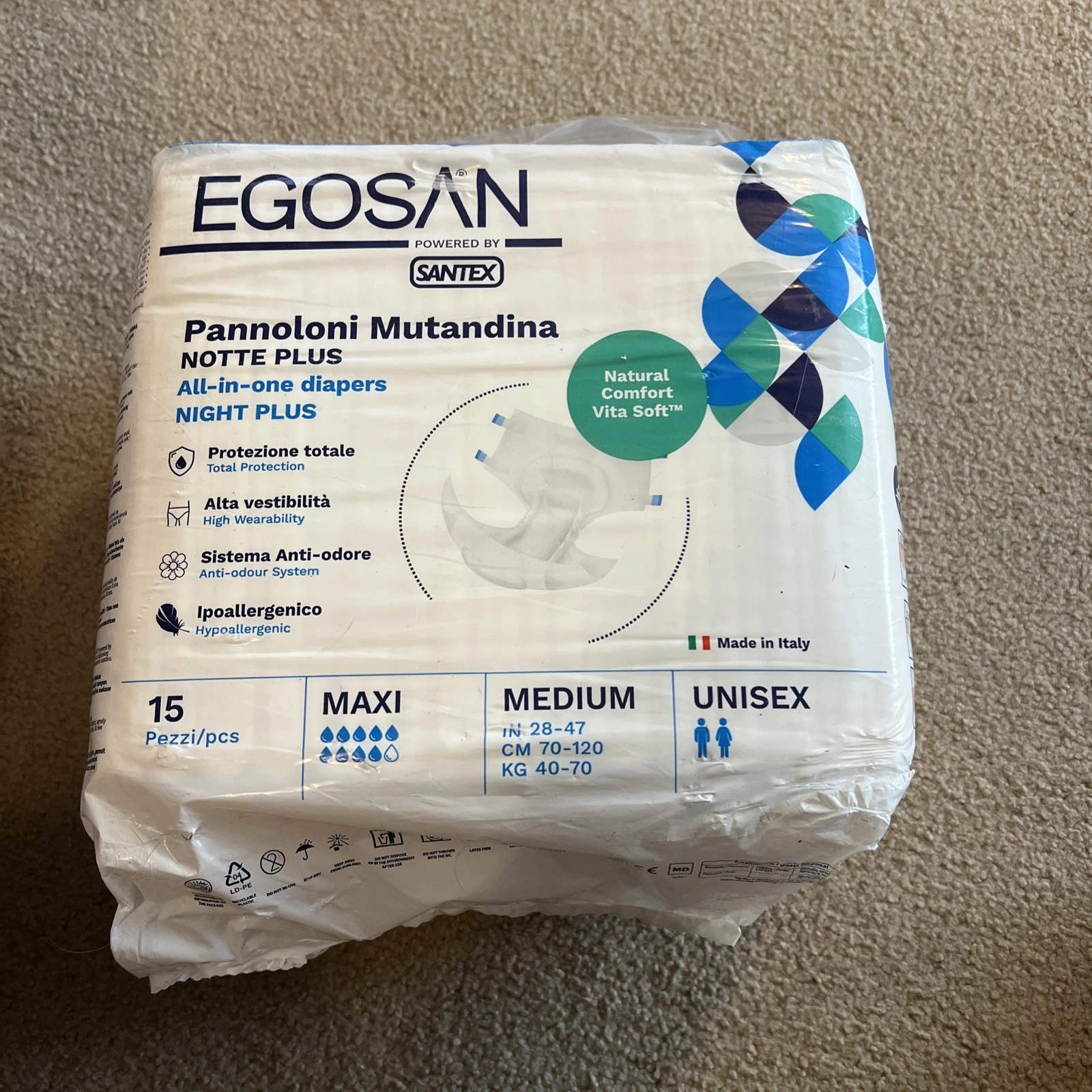 Egosan All-in-one Maxi Absorbancy Adult Diapers size M 28"-47" 15 count