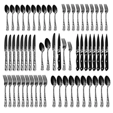 48-Piece Black Silverware Set with Steak Knives Stainless Steel Cutlery Flatware