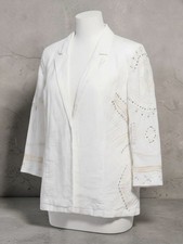 Chicos Linen Novelty Boho Beaded Jacket Sz 3 16 XL White NWT Defect Open Front