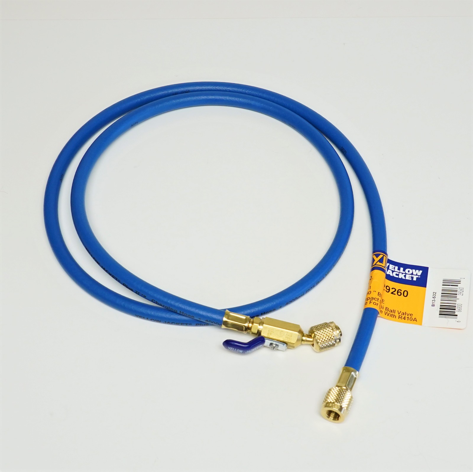 Yellow Jacket 29260 PLUS II 1/4" Blue Charging Hose 60" w Compact Ball Valve End
