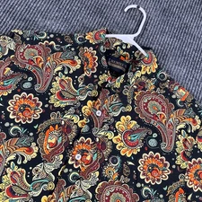 Cremieux Shirt Mens Large Black Paisley Short Sleeve Button Up Casual Party New
