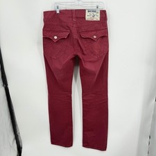 True Religion men's straight-leg jeans red burgundy flap button pockets 32x33