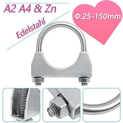 A2 A4 Edelstahl Verzinkt M8 M10 M12 Bügelschellen Auspuffschellen U Bolt Clamp