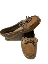 womens sperry top sider shoes SizeM beige in color leather/canvas
