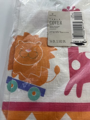 VTG Hallmark Table Cover 54x102 Kid birthday party 1990s clown Elephant Giraffe - Picture 5 of 24