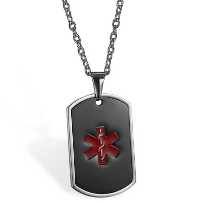 Men's Stainless Steel Medical Alert ID Dog Tag Pendant Necklace Free ...